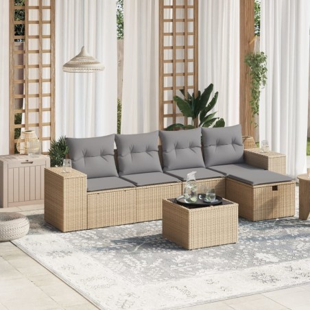 Salon de jardin avec coussins 6pcs mélange beige résine tressée 