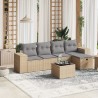 Salon de jardin avec coussins 6pcs mélange beige résine tressée 