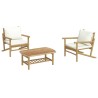 Salon de jardin 3 pcs avec coussins blanc crème bambou 