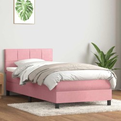 Sommier à lattes de lit avec matelas rose 90x210 cm velours 