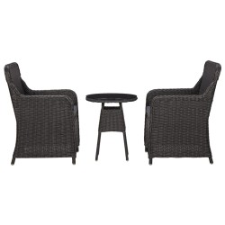 Mobilier de bistro 3 pcs avec coussins Résine tressée Noir 