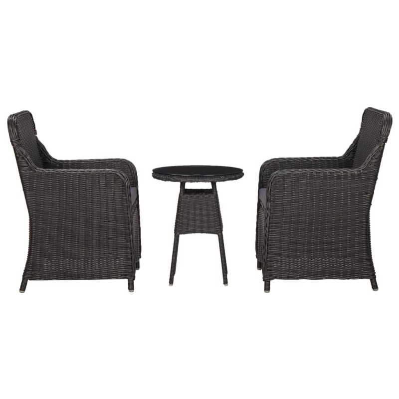 Mobilier de bistro 3 pcs avec coussins Résine tressée Noir 