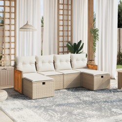 Salon de jardin avec coussins 6 pcs beige résine tressée 