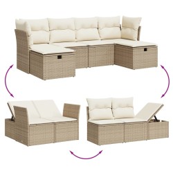 Salon de jardin avec coussins 6 pcs beige résine tressée 