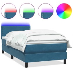 Sommier à lattes de lit et matelas bleu foncé 100x210cm velours 