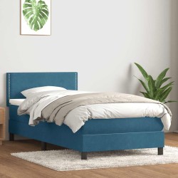 Sommier à lattes de lit et matelas bleu foncé 100x210cm velours 