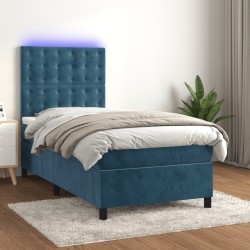 Sommier à lattes de lit et matelas et LED Bleu foncé 90x200 cm 