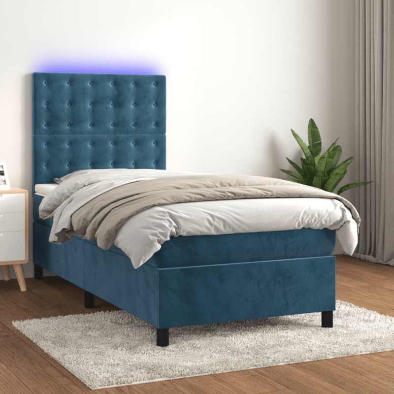 Sommier à lattes de lit et matelas et LED Bleu foncé 90x200 cm 