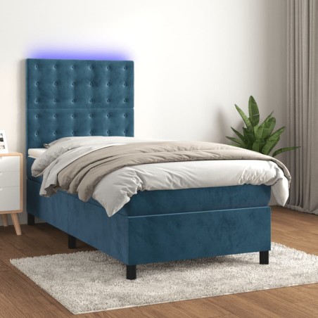 Sommier à lattes de lit et matelas et LED Bleu foncé 90x200 cm 