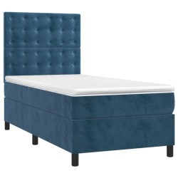 Sommier à lattes de lit et matelas et LED Bleu foncé 90x200 cm 