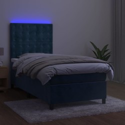Sommier à lattes de lit et matelas et LED Bleu foncé 90x200 cm 