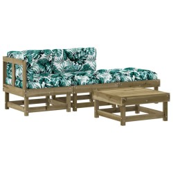 Salon de jardin 4 pcs avec coussins bois de pin imprégné 