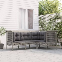 Salon de jardin 4 pcs avec coussins Gris Résine tressée 