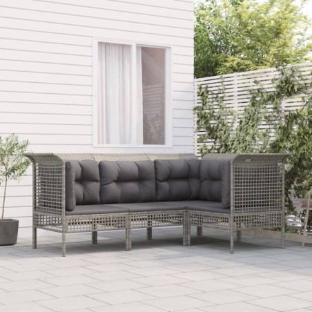 Salon de jardin 4 pcs avec coussins Gris Résine tressée 