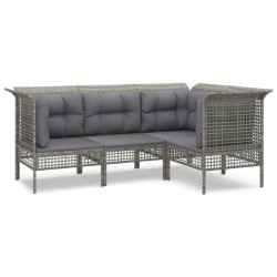 Salon de jardin 4 pcs avec coussins Gris Résine tressée 