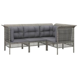 Salon de jardin 4 pcs avec coussins Gris Résine tressée 