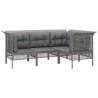 Salon de jardin 4 pcs avec coussins Gris Résine tressée 