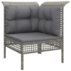 Salon de jardin 4 pcs avec coussins Gris Résine tressée 