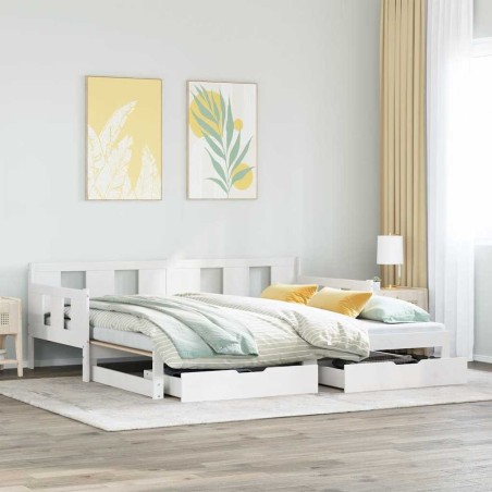 Lit de jour avec gigogne et tiroirs sans matelas blanc 90x190cm 