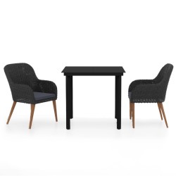 Ensemble à manger de jardin avec coussins 3 pcs noir 