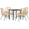 Ensemble à manger jardin coussins 5pcs marron poly rotin verre 