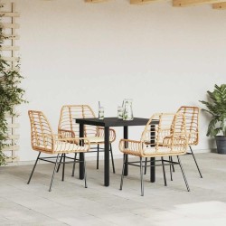 Ensemble à manger jardin coussins 5pcs marron poly rotin verre 