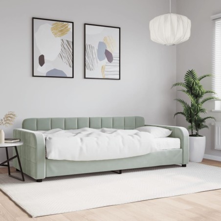 Lit de jour avec matelas gris clair 90x190 cm velours 
