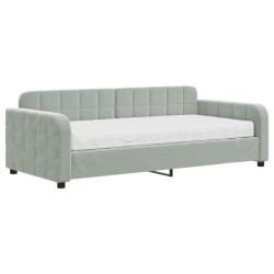 Lit de jour avec matelas gris clair 90x190 cm velours 