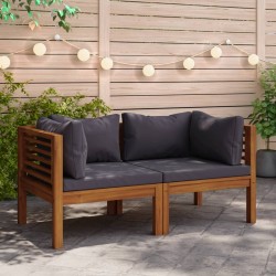 Canapés d'angle 2 pcs avec coussins gris foncé Bois d'acacia 