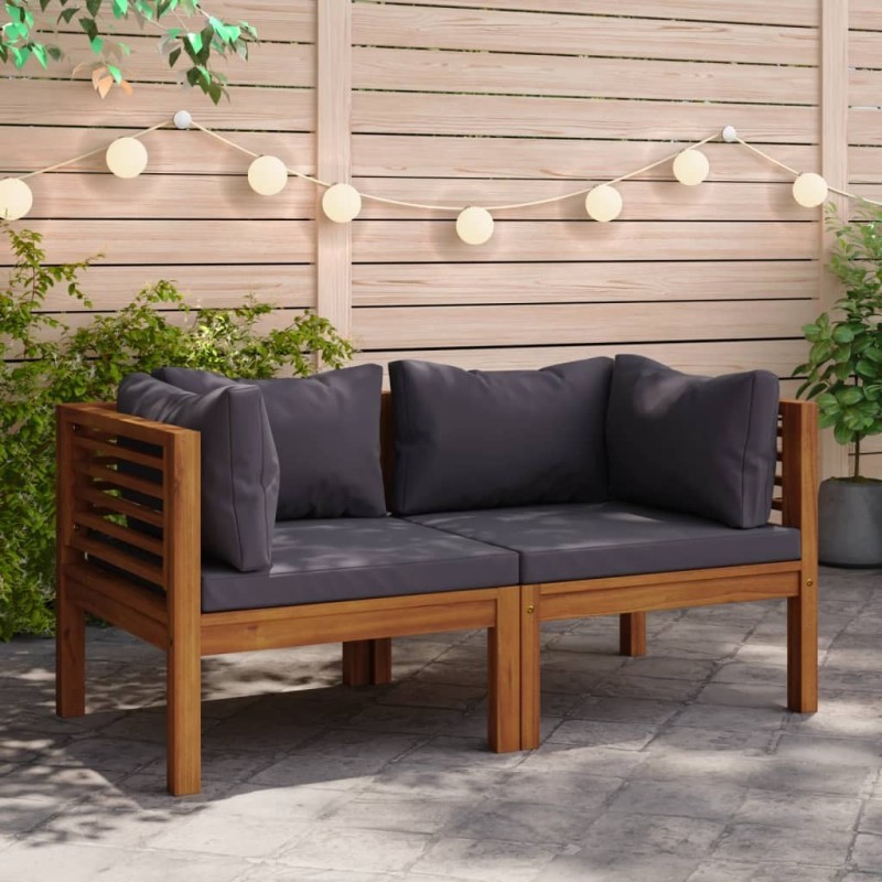 Canapés d'angle 2 pcs avec coussins gris foncé Bois d'acacia 
