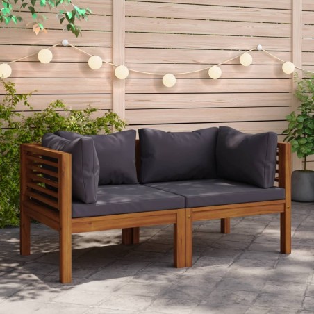 Canapés d'angle 2 pcs avec coussins gris foncé Bois d'acacia 