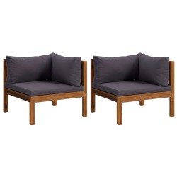 Canapés d'angle 2 pcs avec coussins gris foncé Bois d'acacia 