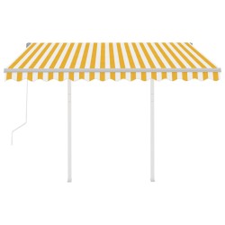 Auvent rétractable automatique et poteaux 3x2,5m Jaune et blanc 