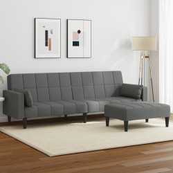 Canapé-lit à 2 places avec repose-pied gris foncé tissu 