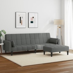 Canapé-lit à 2 places avec repose-pied gris foncé tissu 