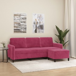 Canapé à 3 places et repose-pieds Rouge bordeaux 180 cm Velours 