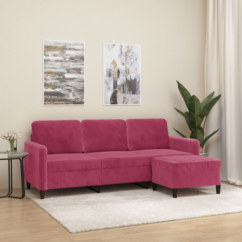 Canapé à 3 places et repose-pieds Rouge bordeaux 180 cm Velours 