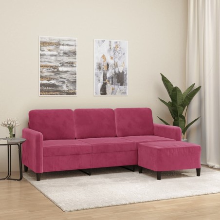Canapé à 3 places et repose-pieds Rouge bordeaux 180 cm Velours 