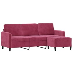 Canapé à 3 places et repose-pieds Rouge bordeaux 180 cm Velours 
