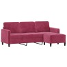 Canapé à 3 places et repose-pieds Rouge bordeaux 180 cm Velours 