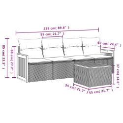 Salon de jardin 5 pcs avec coussins gris résine tressée 