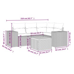 Salon de jardin 5 pcs avec coussins gris résine tressée 