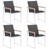 Chaises de jardin lot de 4 Textilène et acier inoxydable Gris 