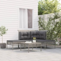 Salon de jardin 5 pcs avec coussins Gris Résine tressée 