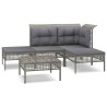 Salon de jardin 5 pcs avec coussins Gris Résine tressée 