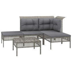 Salon de jardin 5 pcs avec coussins Gris Résine tressée 