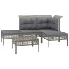Salon de jardin 5 pcs avec coussins Gris Résine tressée 