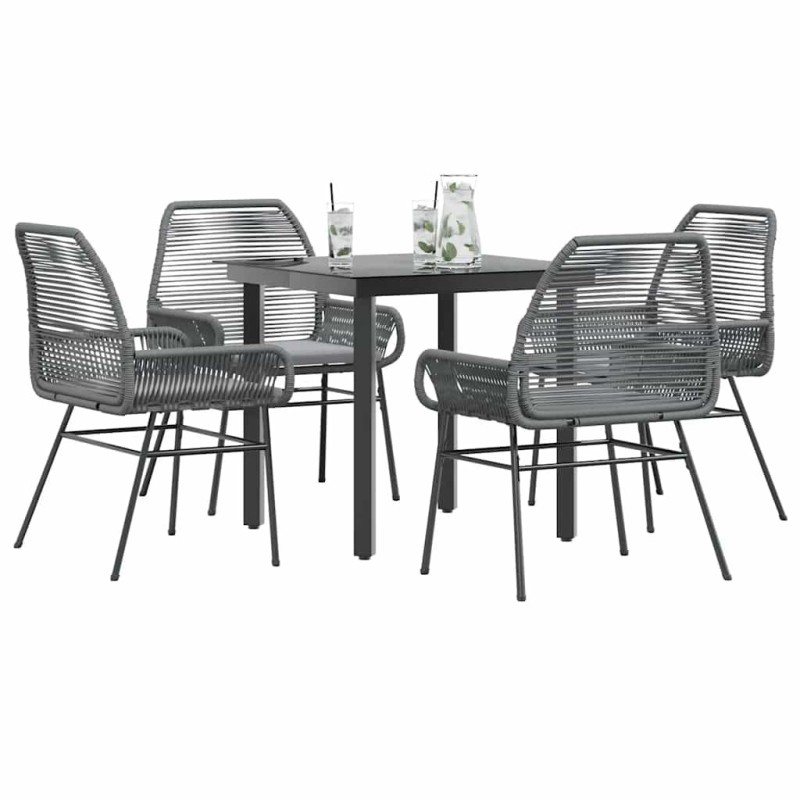 Ensemble à manger jardin coussins 5 pcs gris poly rotin verre 