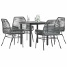 Ensemble à manger jardin coussins 5 pcs gris poly rotin verre 