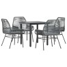 Ensemble à manger jardin coussins 5 pcs gris poly rotin verre 